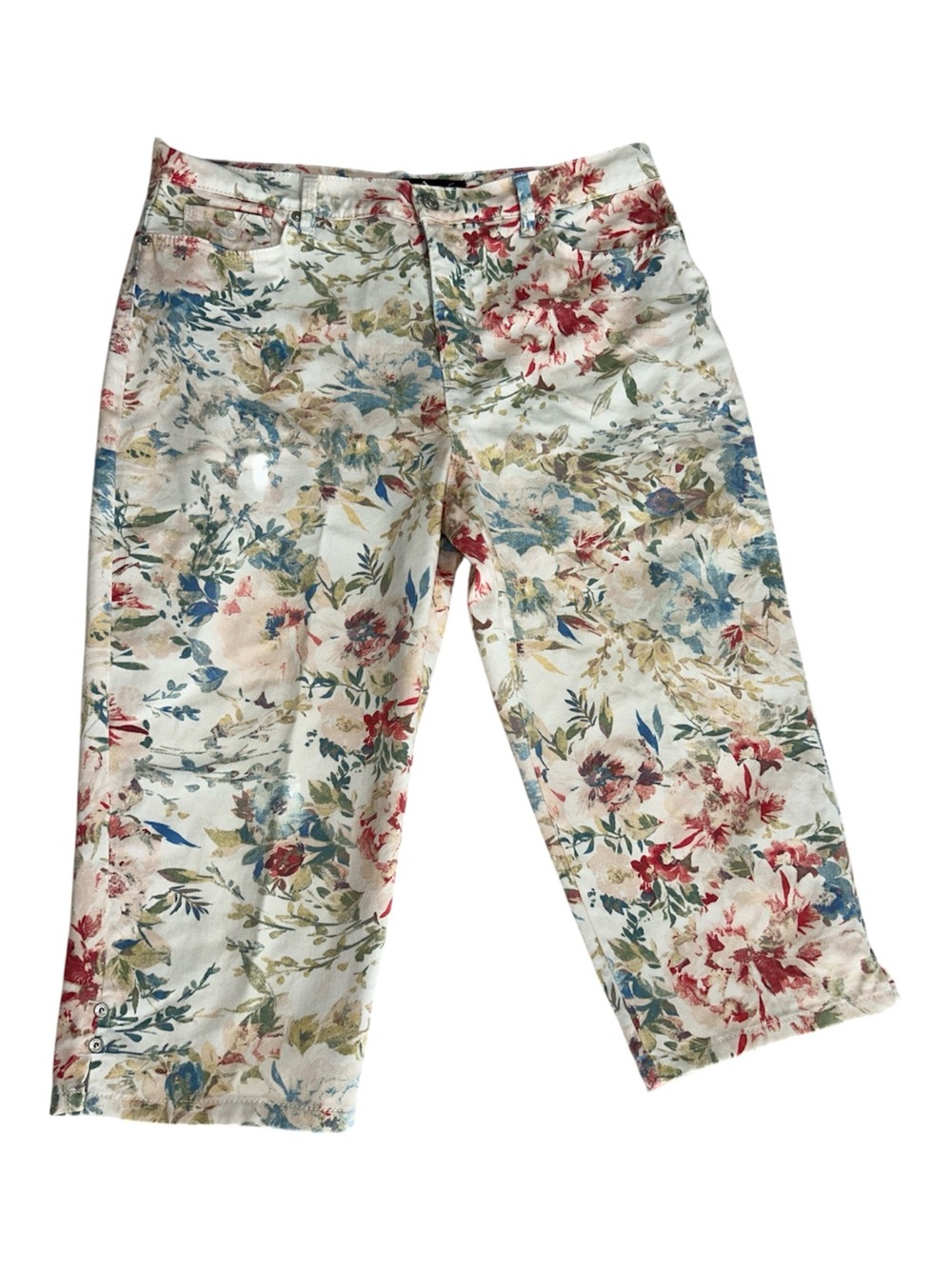 Gloria Vanderbilt Amanda multicolor floral capri jeans. Size 12 Petite.